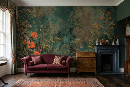 Vintage Wildflower Wallpaper Dark Floral Wall Mural
