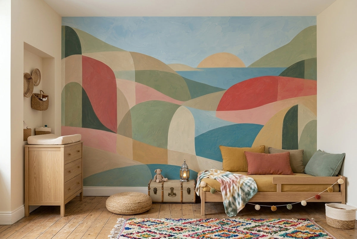 Abstract Coastal Landscape Wallpaper Geometric Hills Wall Mural