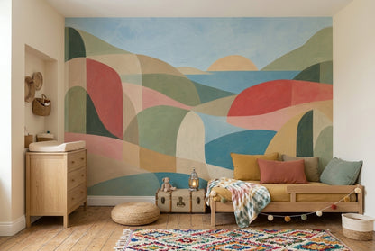 Abstract Coastal Landscape Wallpaper Geometric Hills Wall Mural