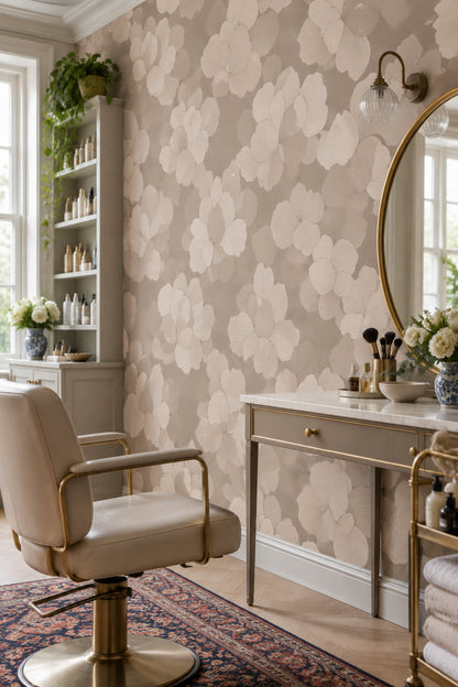 Large Floral Wallpaper Beige Taupe Line Art Petals