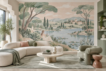 Lake Lily Pads Wallpaper Tuscan Countryside Wall Mural