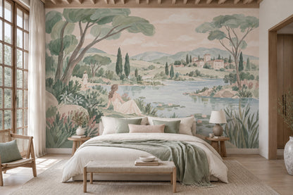 Lake Lily Pads Wallpaper Tuscan Countryside Wall Mural