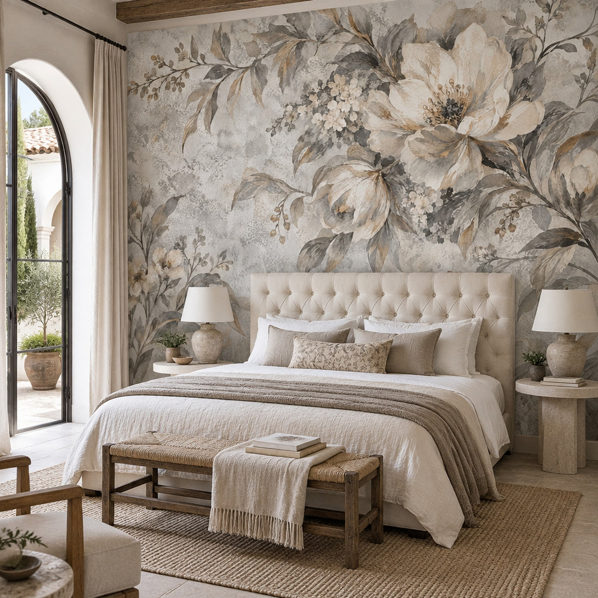White Blossom Bouquet Wallpaper French Country Wall Mural