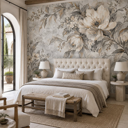 White Blossom Bouquet Wallpaper French Country Wall Mural