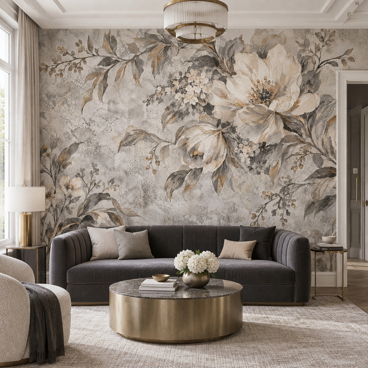 White Blossom Bouquet Wallpaper French Country Wall Mural