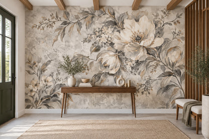 White Blossom Bouquet Wallpaper French Country Wall Mural