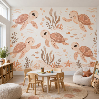 Sea Turtles Wallpaper Pastel Underwater Nursery Wall Mural