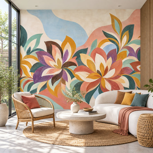 Large Scale Floral Wallpaper Colorful Petals Wall Mural
