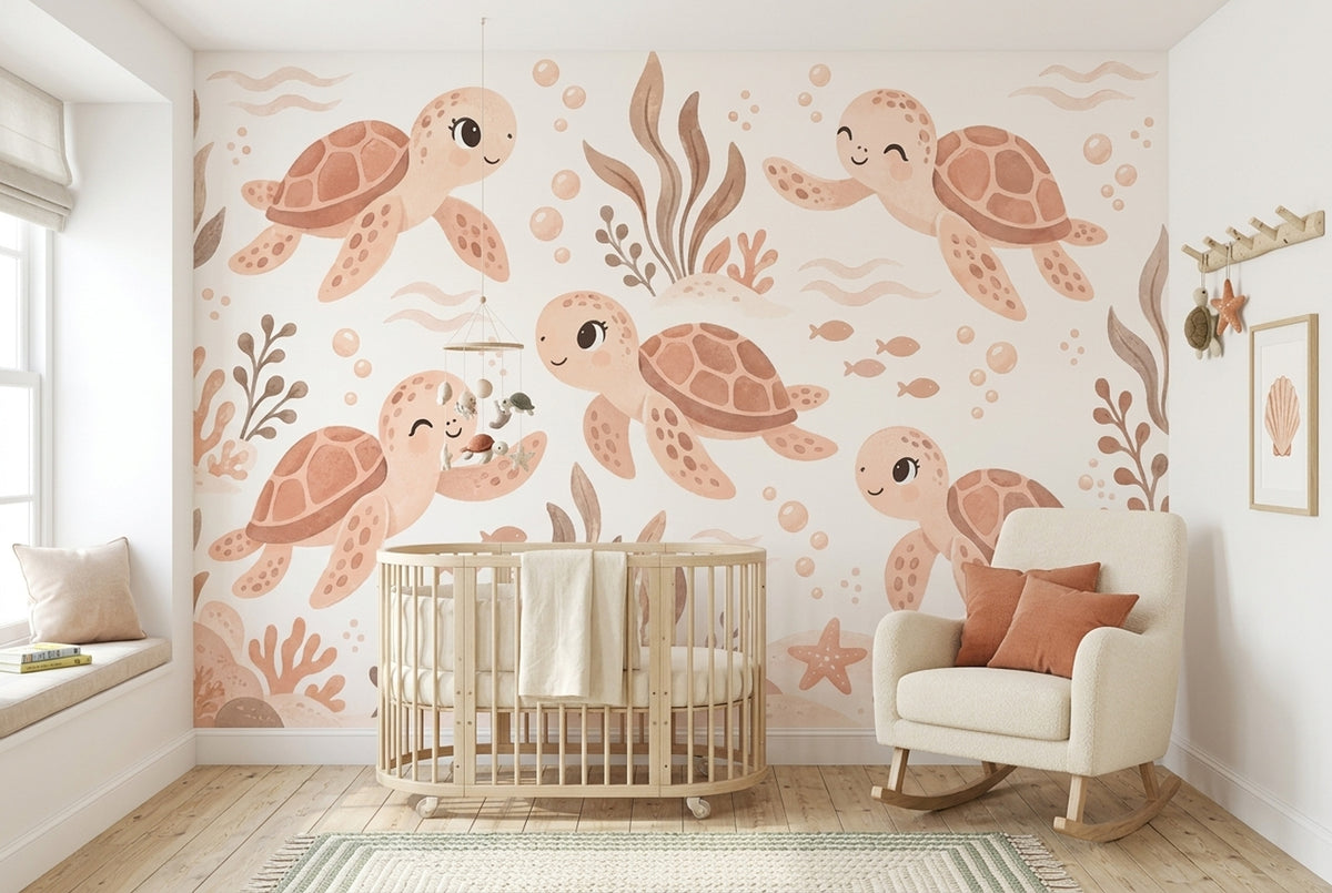 Sea Turtles Wallpaper Pastel Underwater Nursery Wall Mural