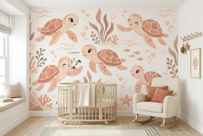 Sea Turtles Wallpaper Pastel Underwater Nursery Wall Mural
