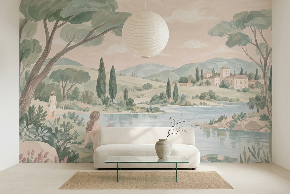 Lake Lily Pads Wallpaper Tuscan Countryside Wall Mural