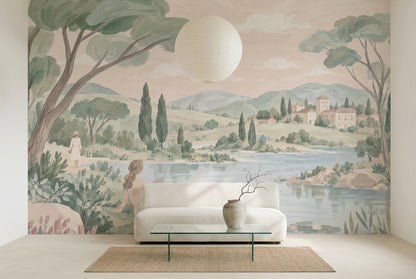 Lake Lily Pads Wallpaper Tuscan Countryside Wall Mural