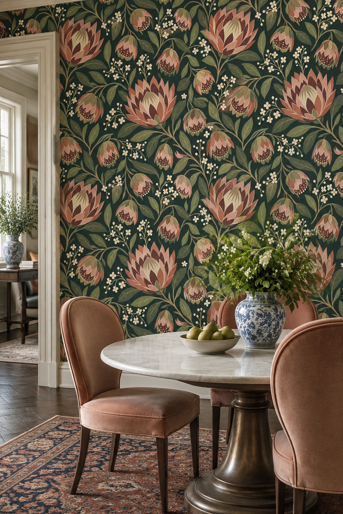 Large Floral Wallpaper Dark Teal Background