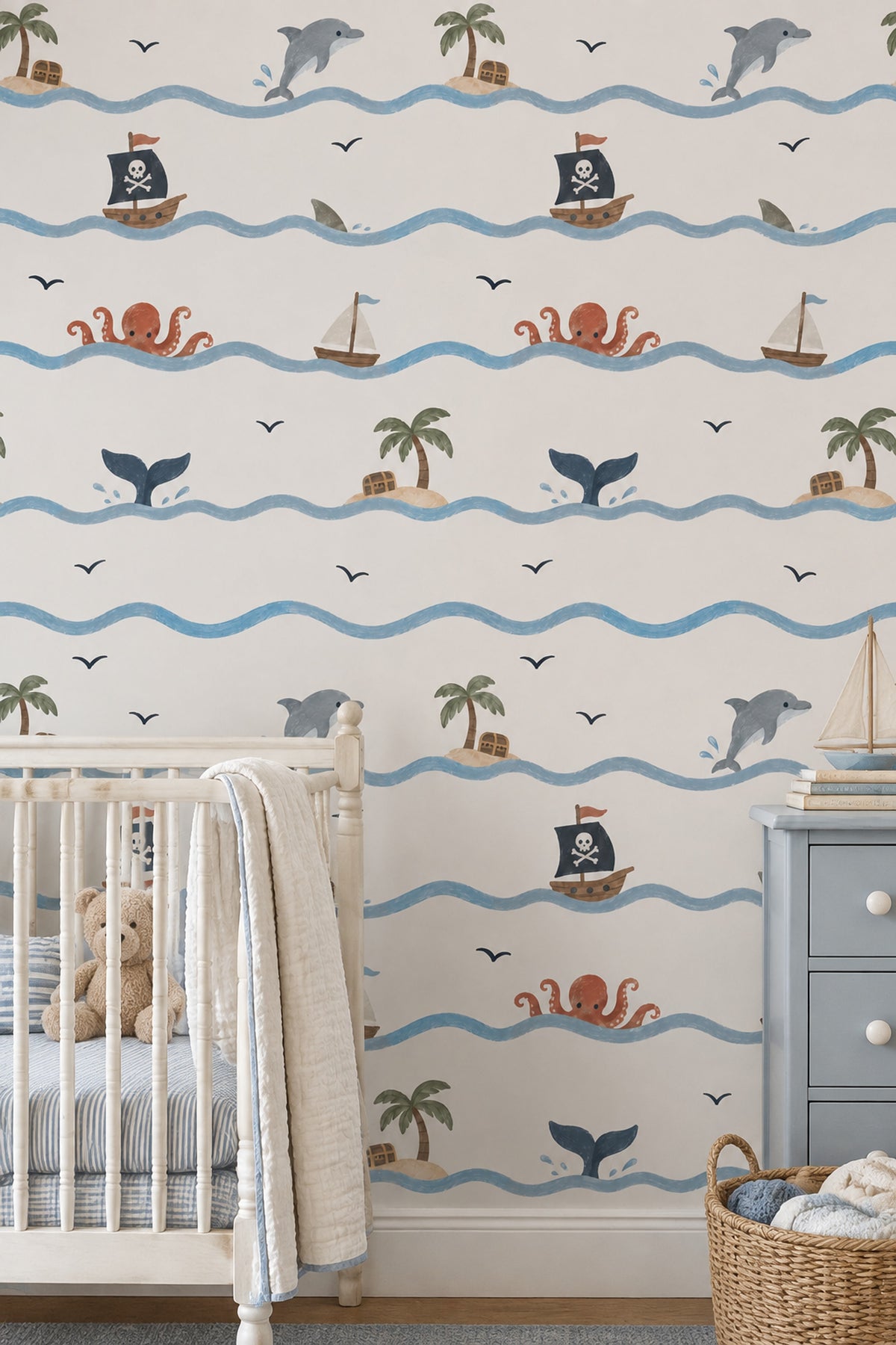 Pirate Ship Wallpaper Pastel Ocean Waves