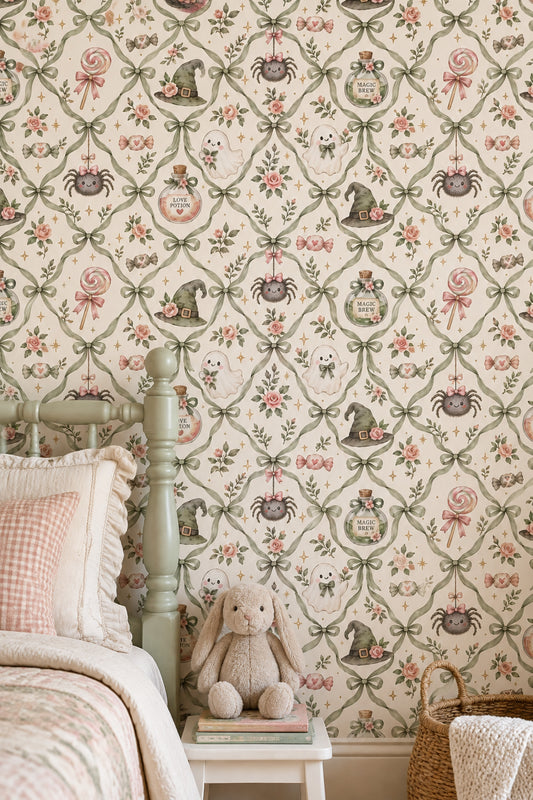 Cute Ghosts Wallpaper Watercolor Trellis