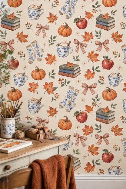 Autumn Harvest Wallpaper Cozy Watercolor Pattern