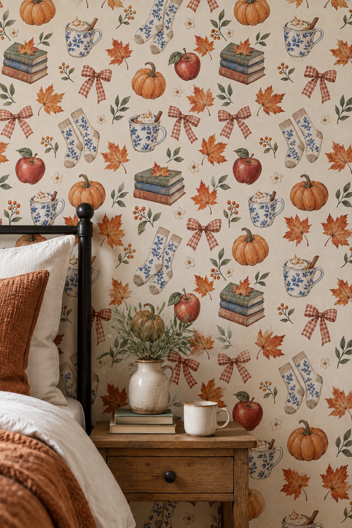 Autumn Harvest Wallpaper Cozy Watercolor Pattern