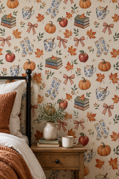 Autumn Harvest Wallpaper Cozy Watercolor Pattern