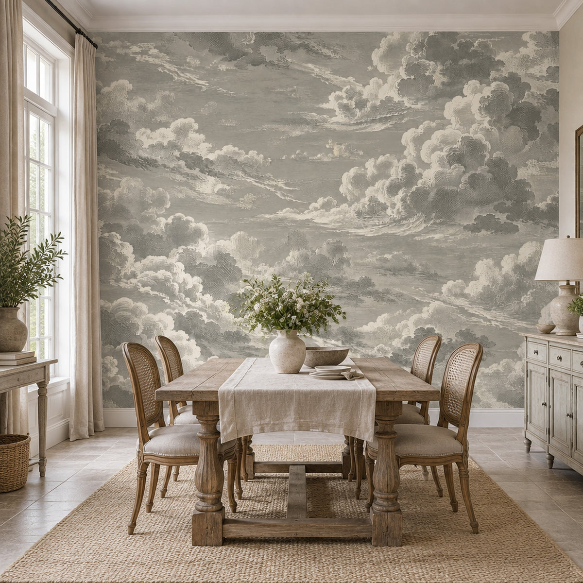 Vintage Cloudscape Wallpaper Gray Sky Wall Mural