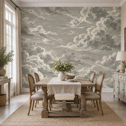 Vintage Cloudscape Wallpaper Gray Sky Wall Mural