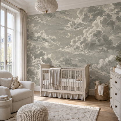 Vintage Cloudscape Wallpaper Gray Sky Wall Mural