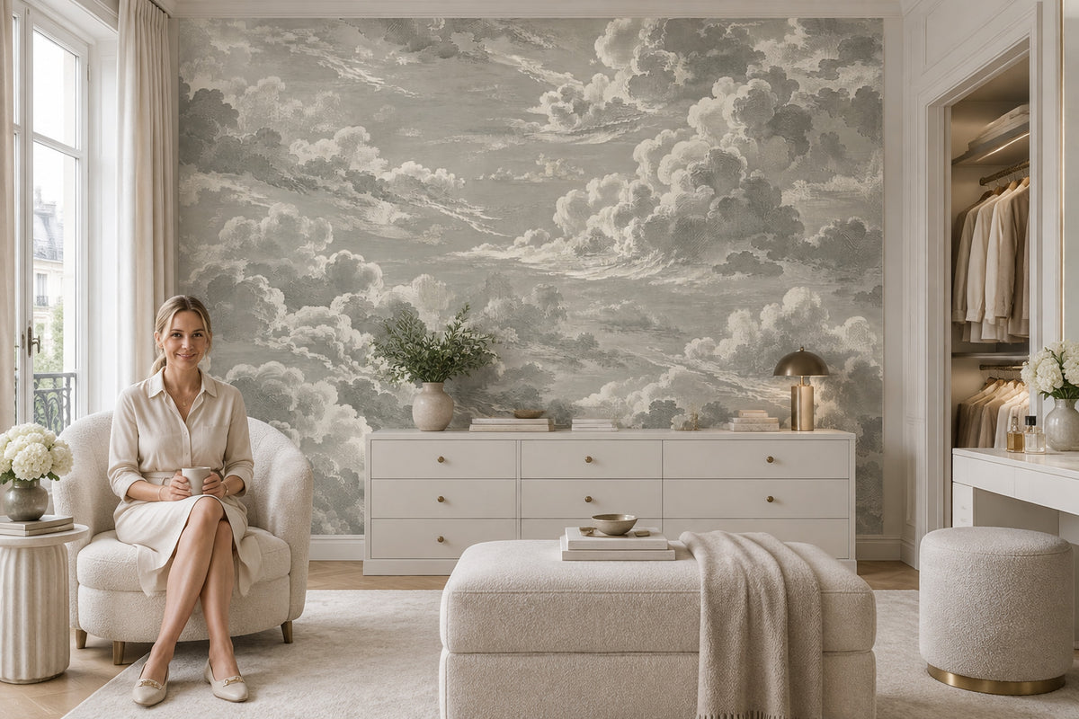 Vintage Cloudscape Wallpaper Gray Sky Wall Mural