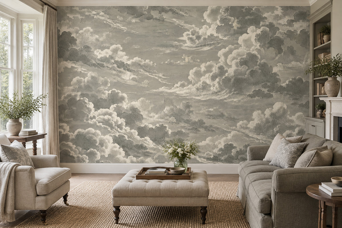 Vintage Cloudscape Wallpaper Gray Sky Wall Mural