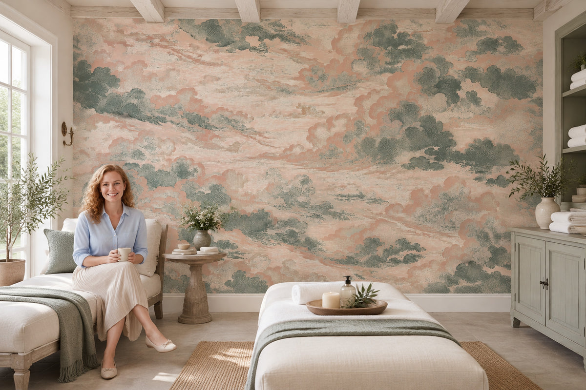 Pastel Cloudscape Wallpaper Textured Sky Wall Mural