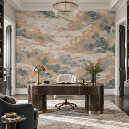 Copper Cloudscape Wallpaper Vintage Sky Wall Mural