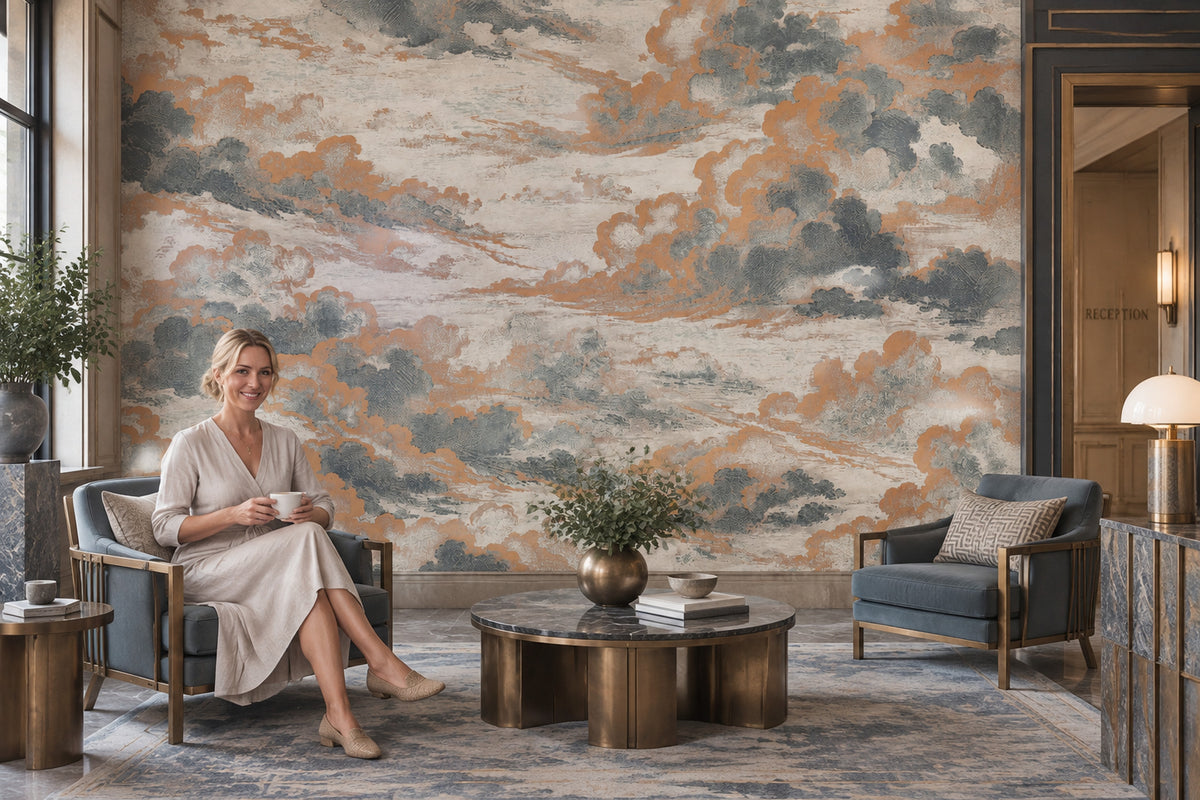 Copper Cloudscape Wallpaper Vintage Sky Wall Mural