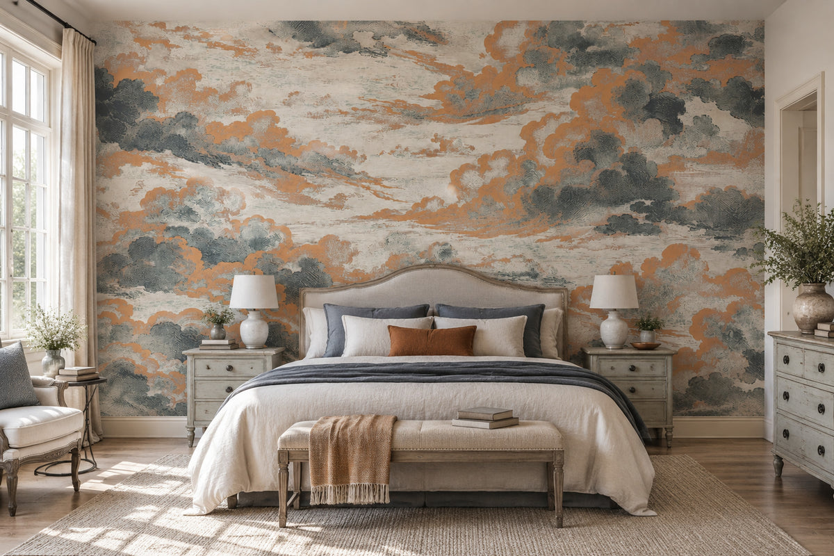 Copper Cloudscape Wallpaper Vintage Sky Wall Mural