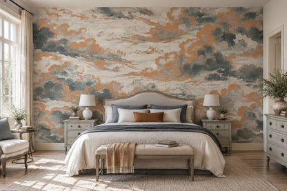Copper Cloudscape Wallpaper Vintage Sky Wall Mural