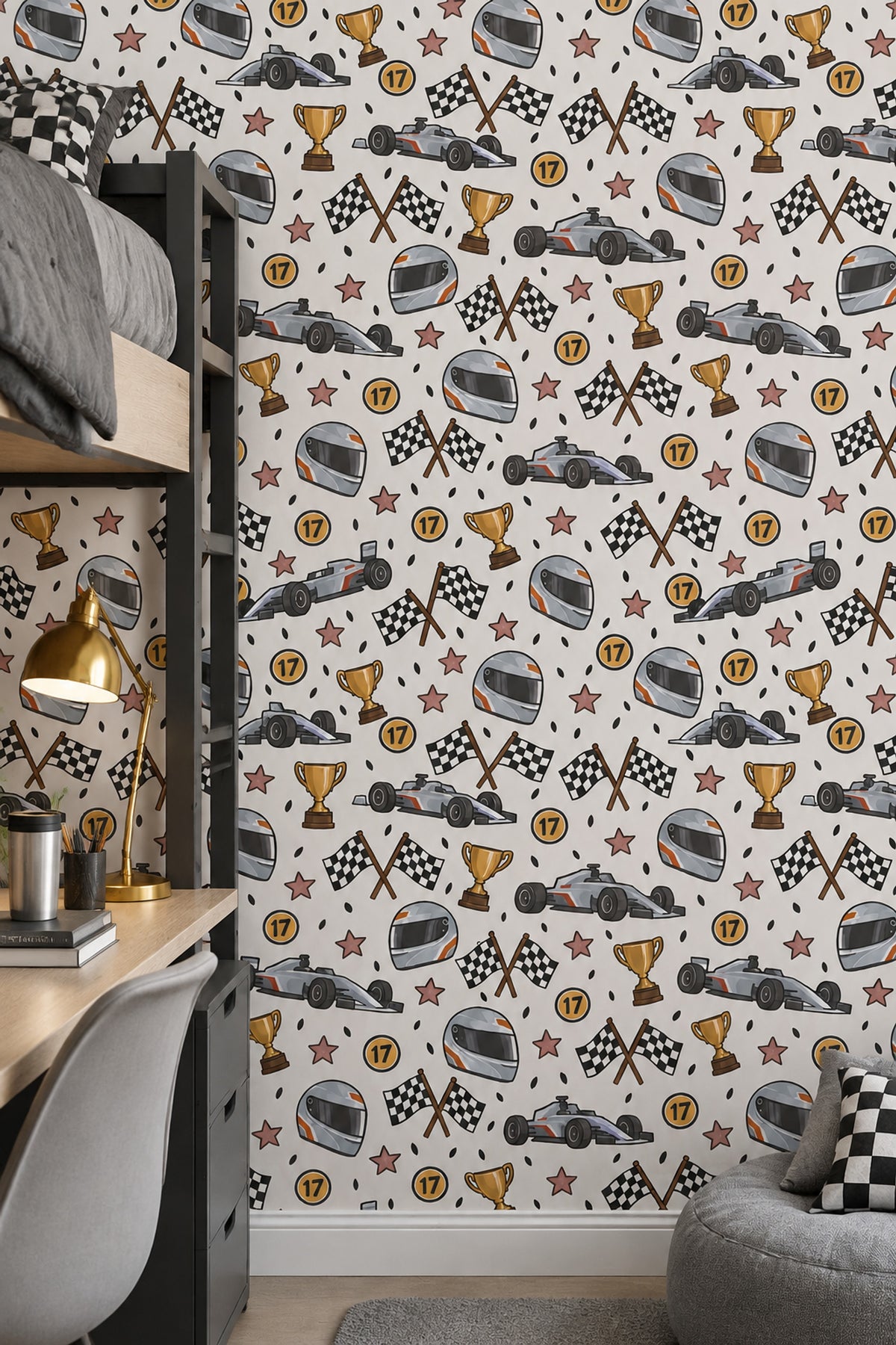 Race Car Wallpaper White Background Kids Pattern