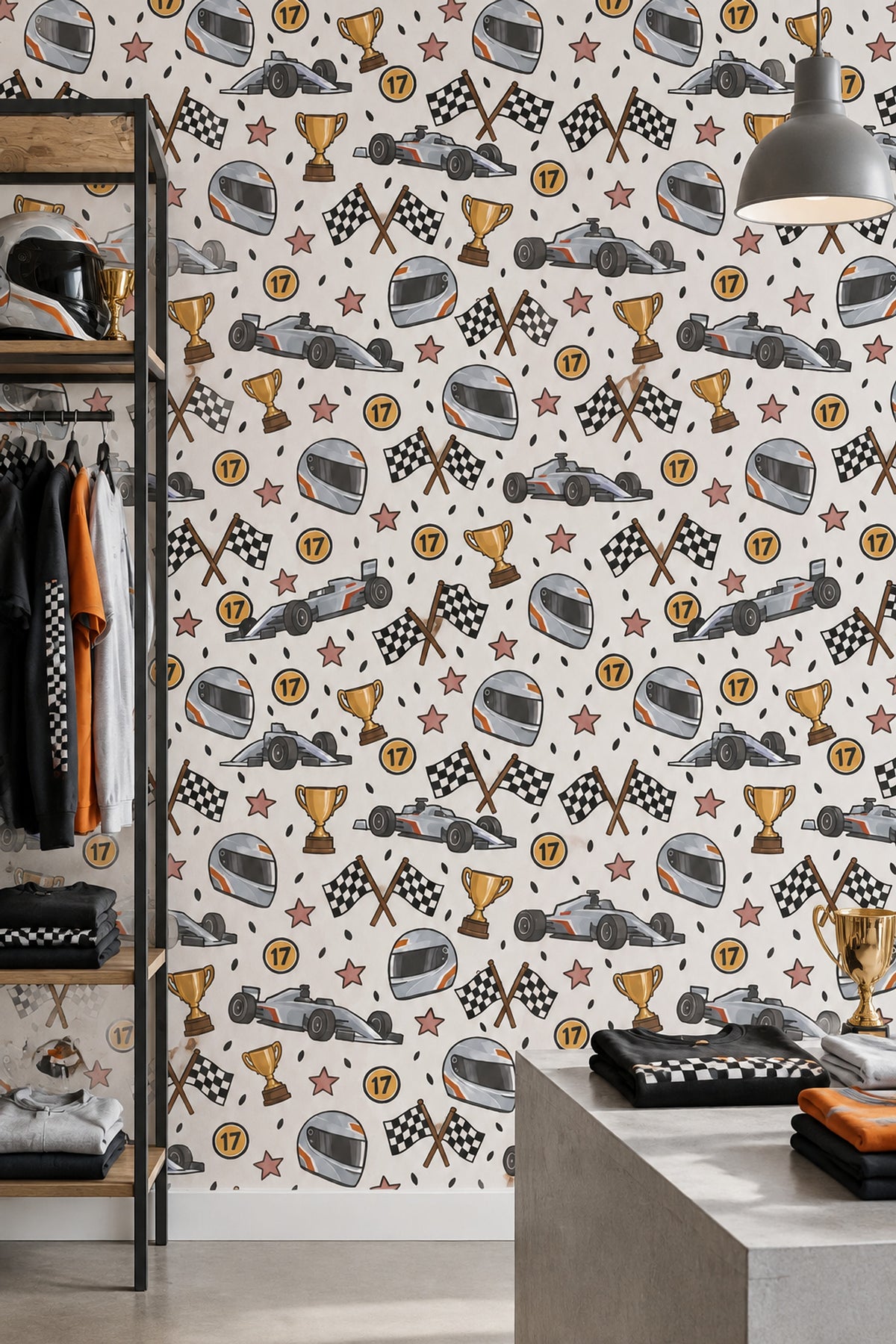 Race Car Wallpaper White Background Kids Pattern