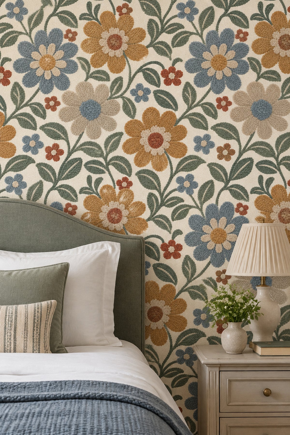 Daisy Flowers Wallpaper Vintage Garden Tufted Texture