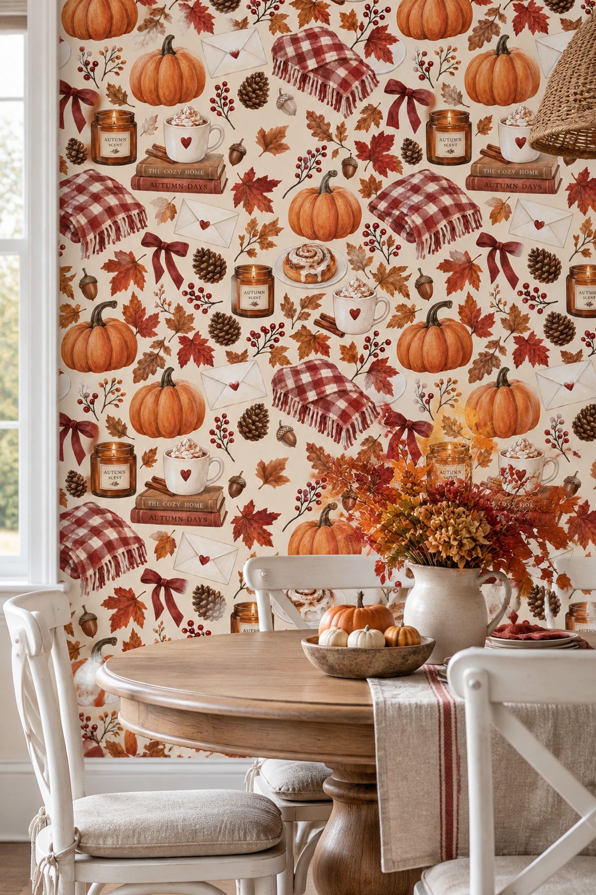 Pumpkins Wallpaper Watercolor Cozy Farmhouse Pattern