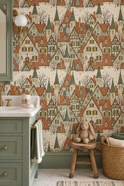 Old Town Houses Wallpaper Vintage Storybook Village
