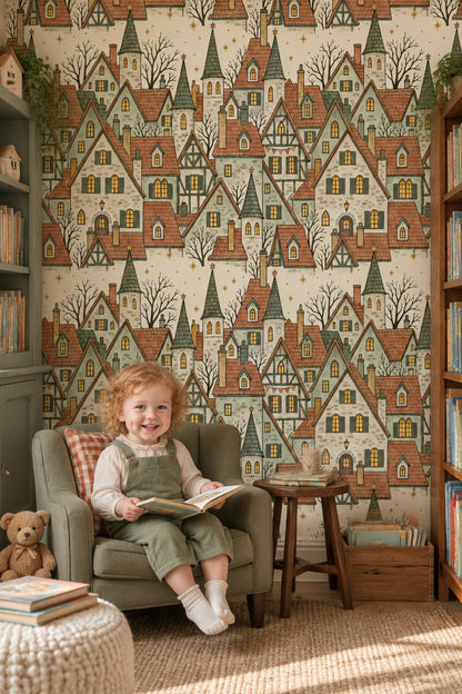 Old Town Houses Wallpaper Vintage Storybook Village