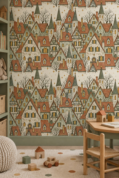 Old Town Houses Wallpaper Vintage Storybook Village