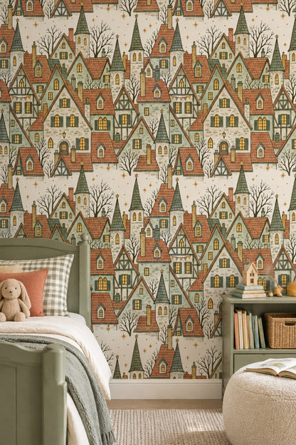 Old Town Houses Wallpaper Vintage Storybook Village