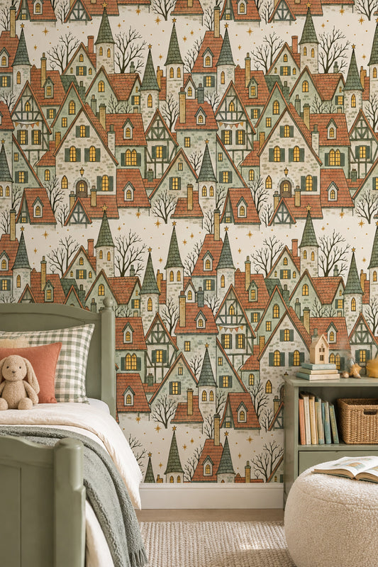 Old Town Houses Wallpaper Vintage Storybook Village