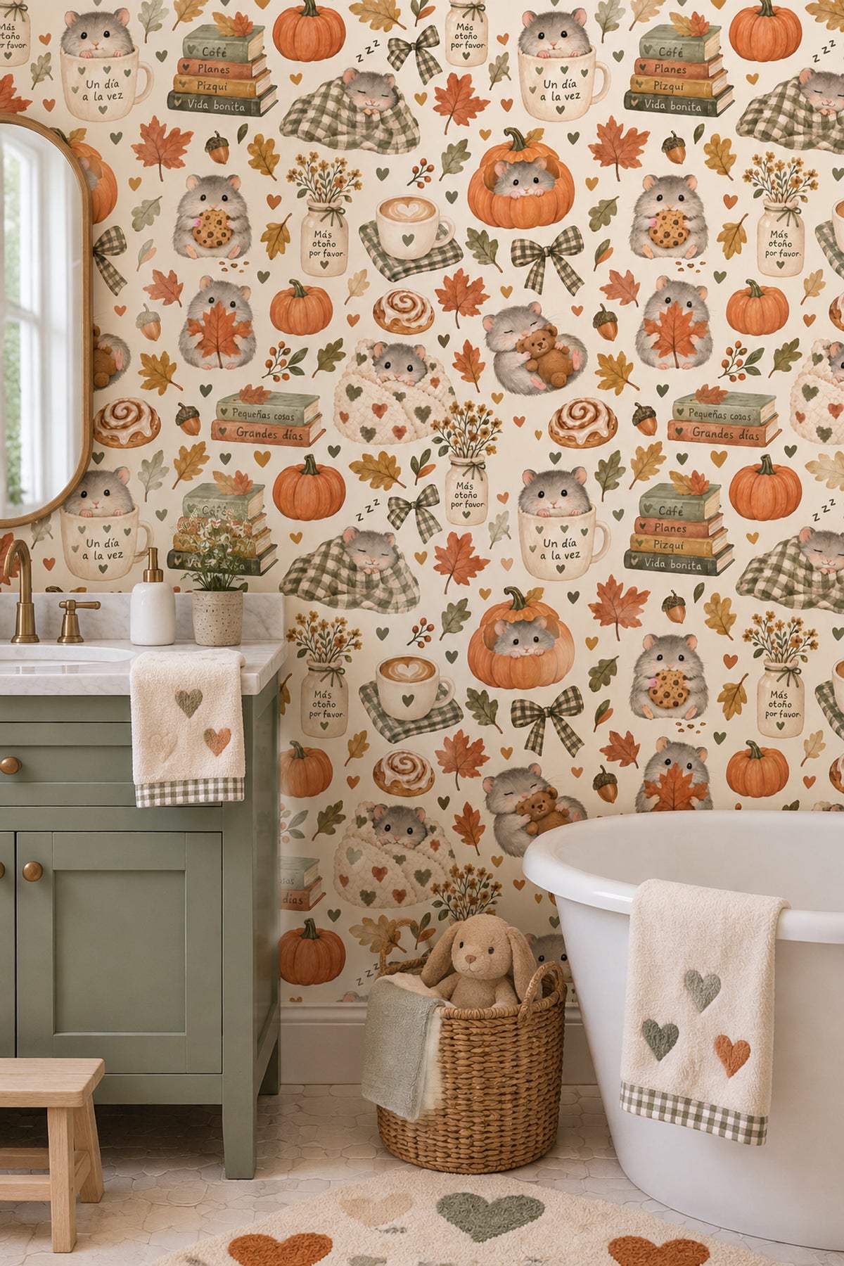 Hamsters Wallpaper Cozy Autumn Watercolor On Ivory Background
