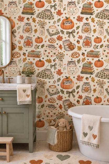 Hamsters Wallpaper Cozy Autumn Watercolor On Ivory Background