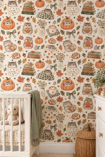 Hamsters Wallpaper Cozy Autumn Watercolor On Ivory Background