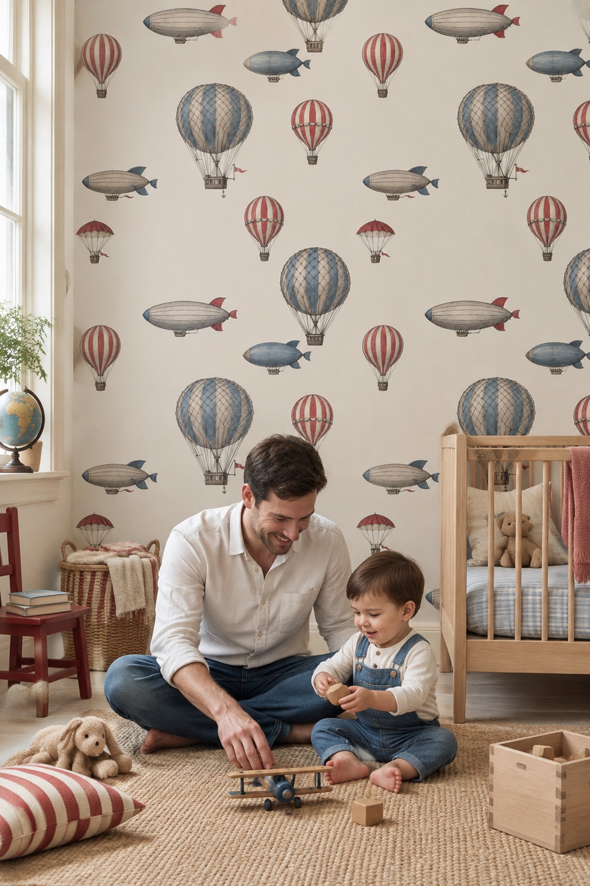 Hot Air Balloons Wallpaper Vintage Aviation Cream Background