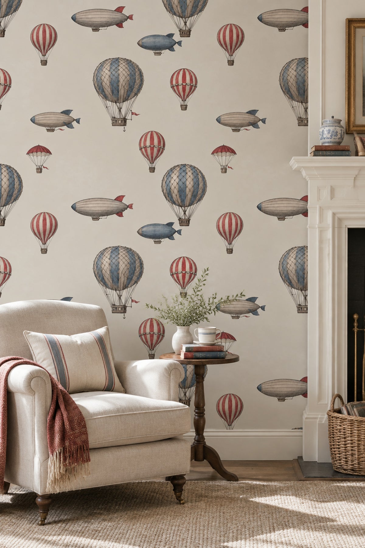 Hot Air Balloons Wallpaper Vintage Aviation Cream Background