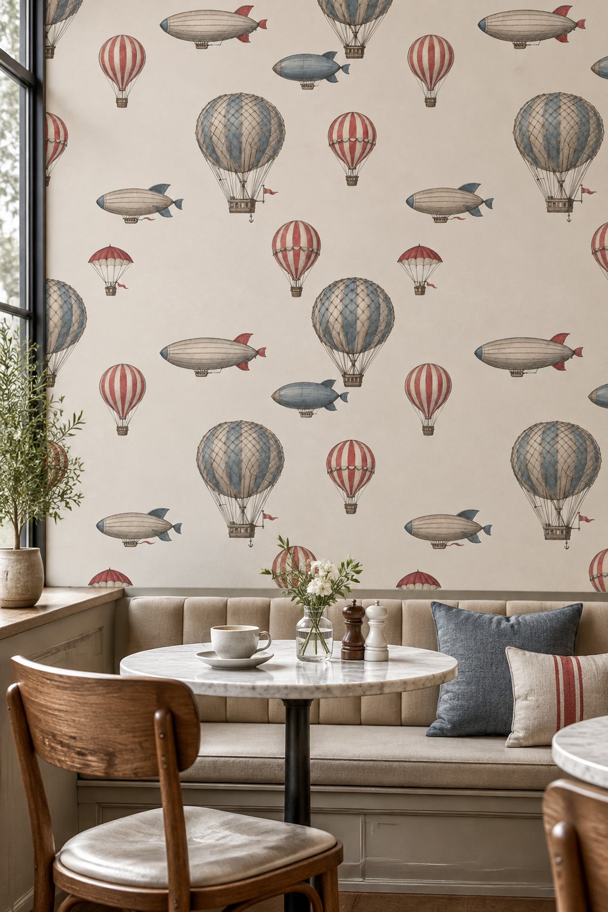 Hot Air Balloons Wallpaper Vintage Aviation Cream Background