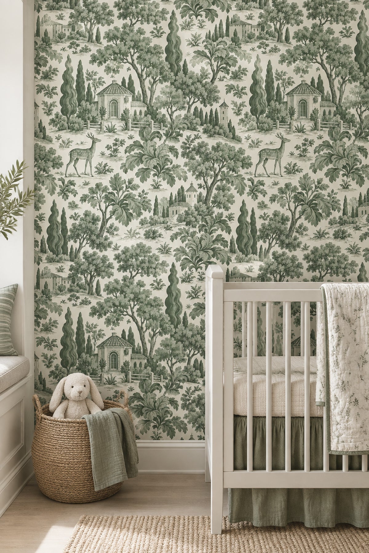 Tuscan Landscape Wallpaper Green Toile