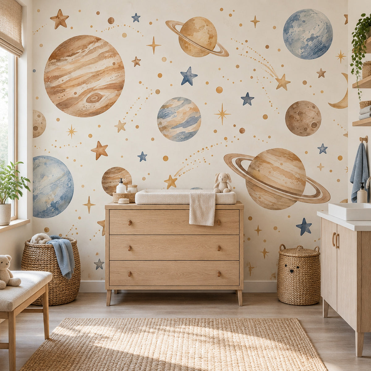 Watercolor Planets Wallpaper Whimsical Space Wall Mural