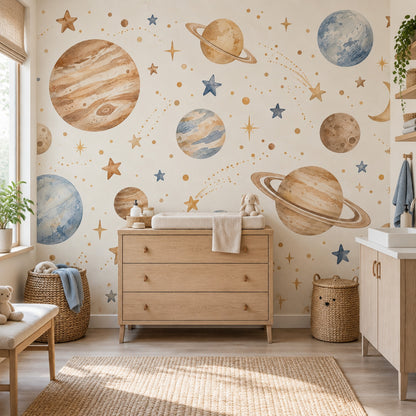 Watercolor Planets Wallpaper Whimsical Space Wall Mural